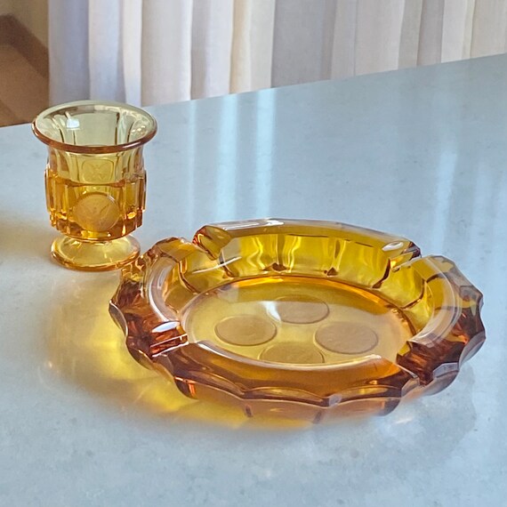 Vintage Fostoria Coin Glass Amber Cigarette Urn (circa 1958 - 1982