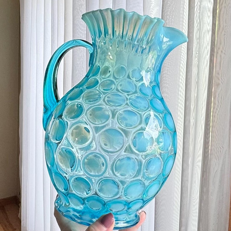 Vintage Fenton Blue Opalescent Large 9-3/4 Inch Coin Dot Pitcher - Etsy