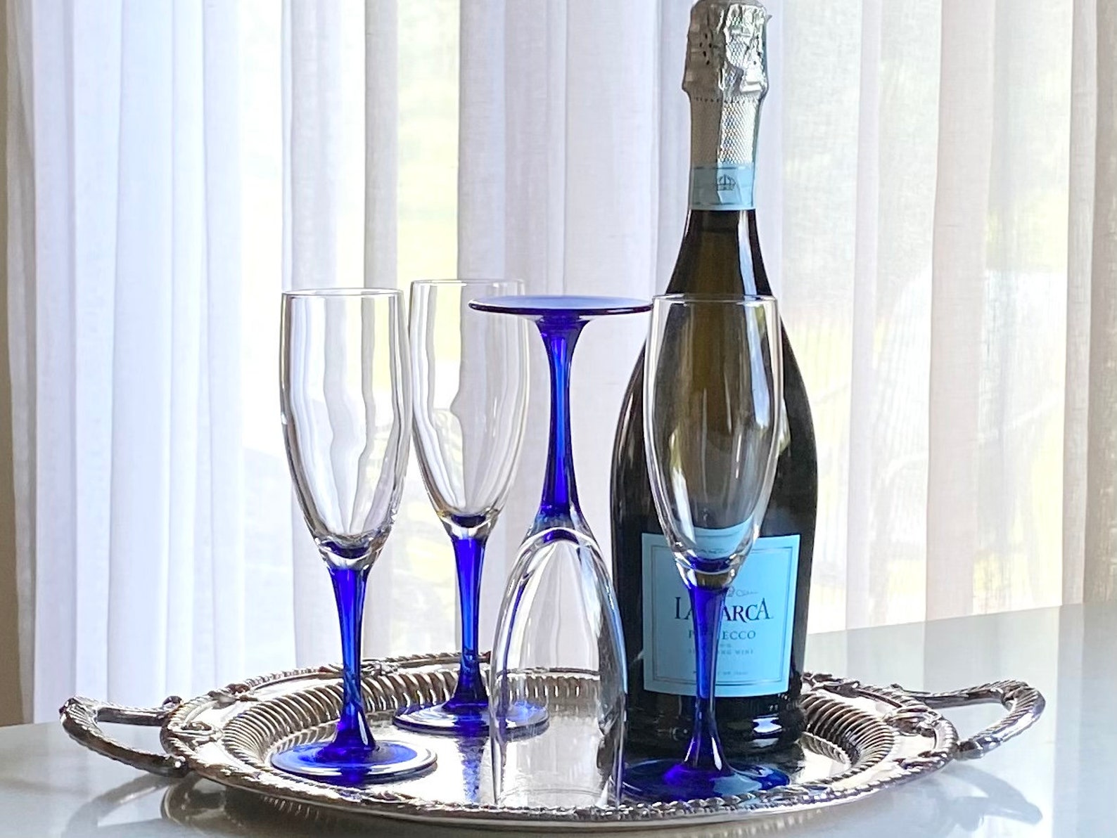 Luminarc Cobalt Blue Stem Glasses by J.G. Durand of Verrerie Etsy