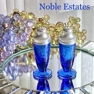 Vintage Hazel Atlas Florentine Poppy No. 1 Cobalt Blue Salt and Pepper Shakers
