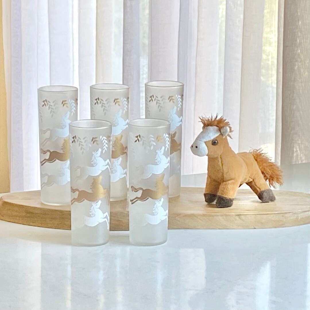 Vintage Libbey Cavalcade Frosted Tom Collins Horse Glasses Etsy