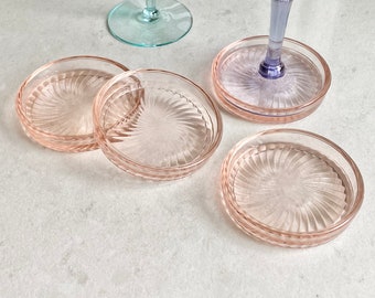 Vintage Federal Glass Diana Roze Onderzetters (circa 1937 - 1941) - Set van 4