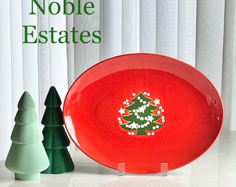 Bandeja ovalada vintage Waechtersbach con forma de árbol de Navidad rojo