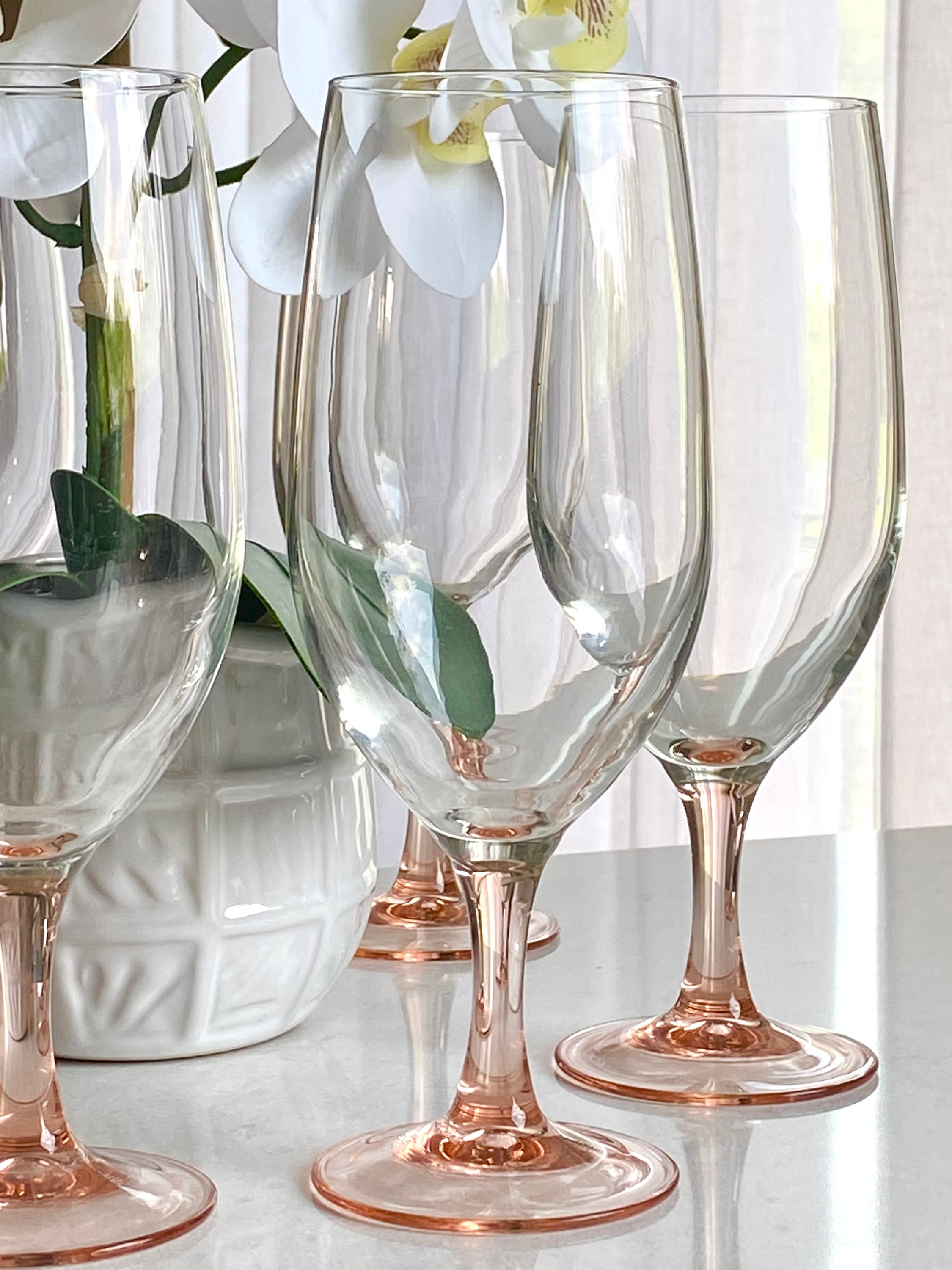 Luminarc Pink Stem Glasses by J.G. Durand of Verrerie Etsy