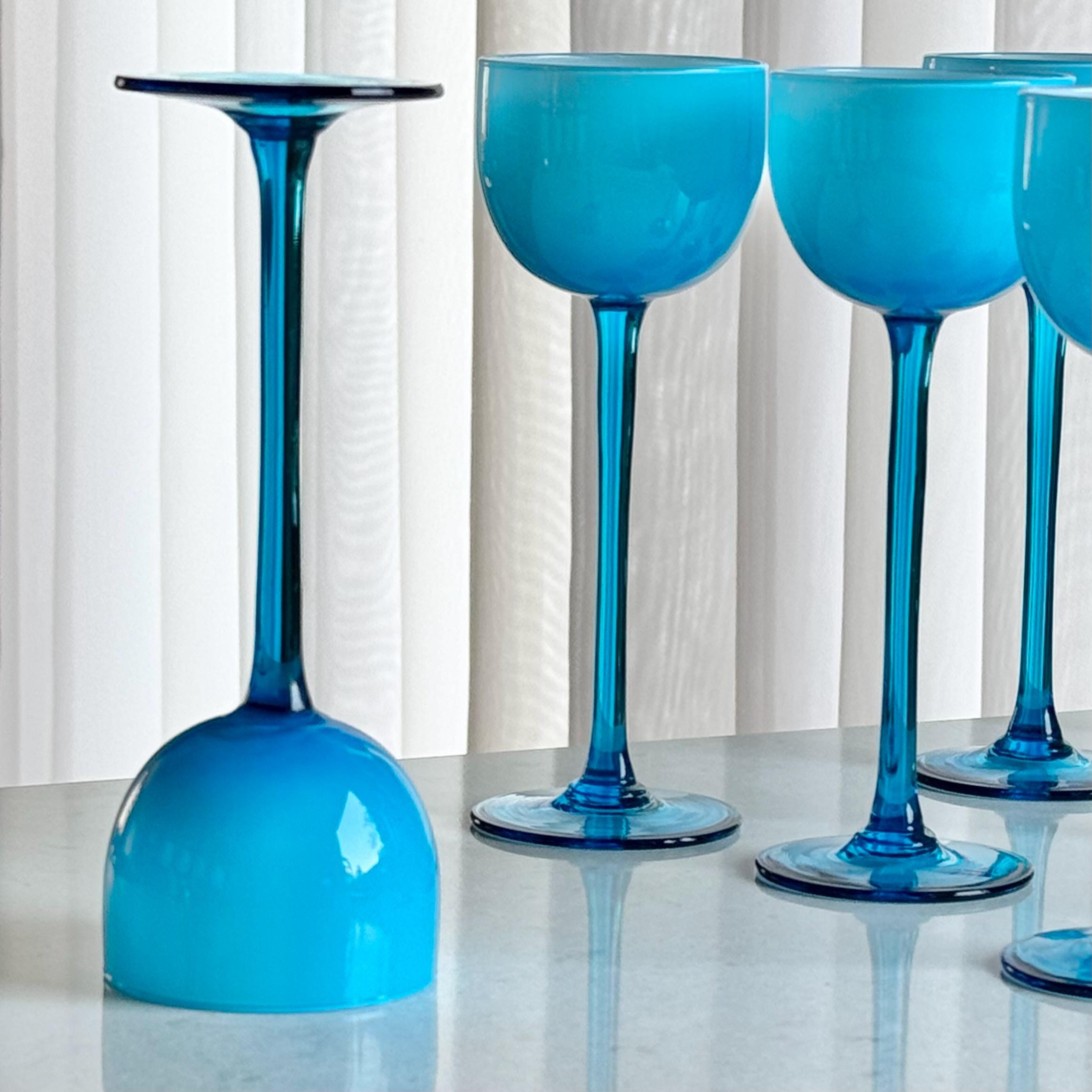 保管品　レトロ　carlo moretti　ブルーガラス　工芸品　高さ約25㎝ Vintage Carlo Moretti Crysta Blue Cased Glasses - Set of 9 - Etsy
