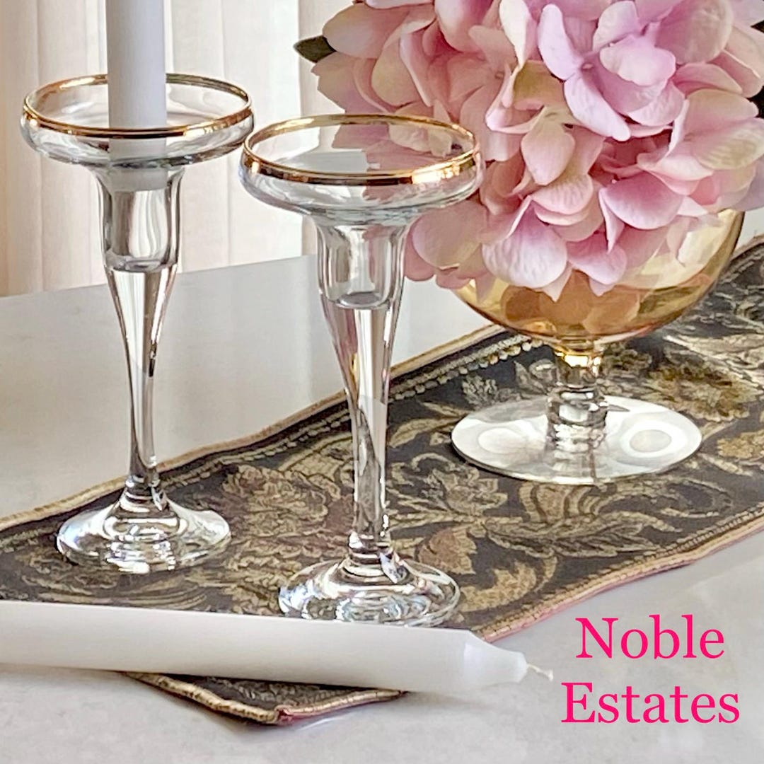 Vintage Gold Rim Candlestick Holders - Set of 2 - Etsy