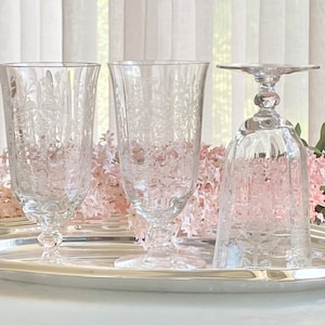 Vintage Heisey Orchid Etched Optic Ribbed Glasses - Set of 3