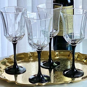 Vintage Luminarc Arcoroc Octime Schwarz Stem Geriffelte Gläser - Set mit 6