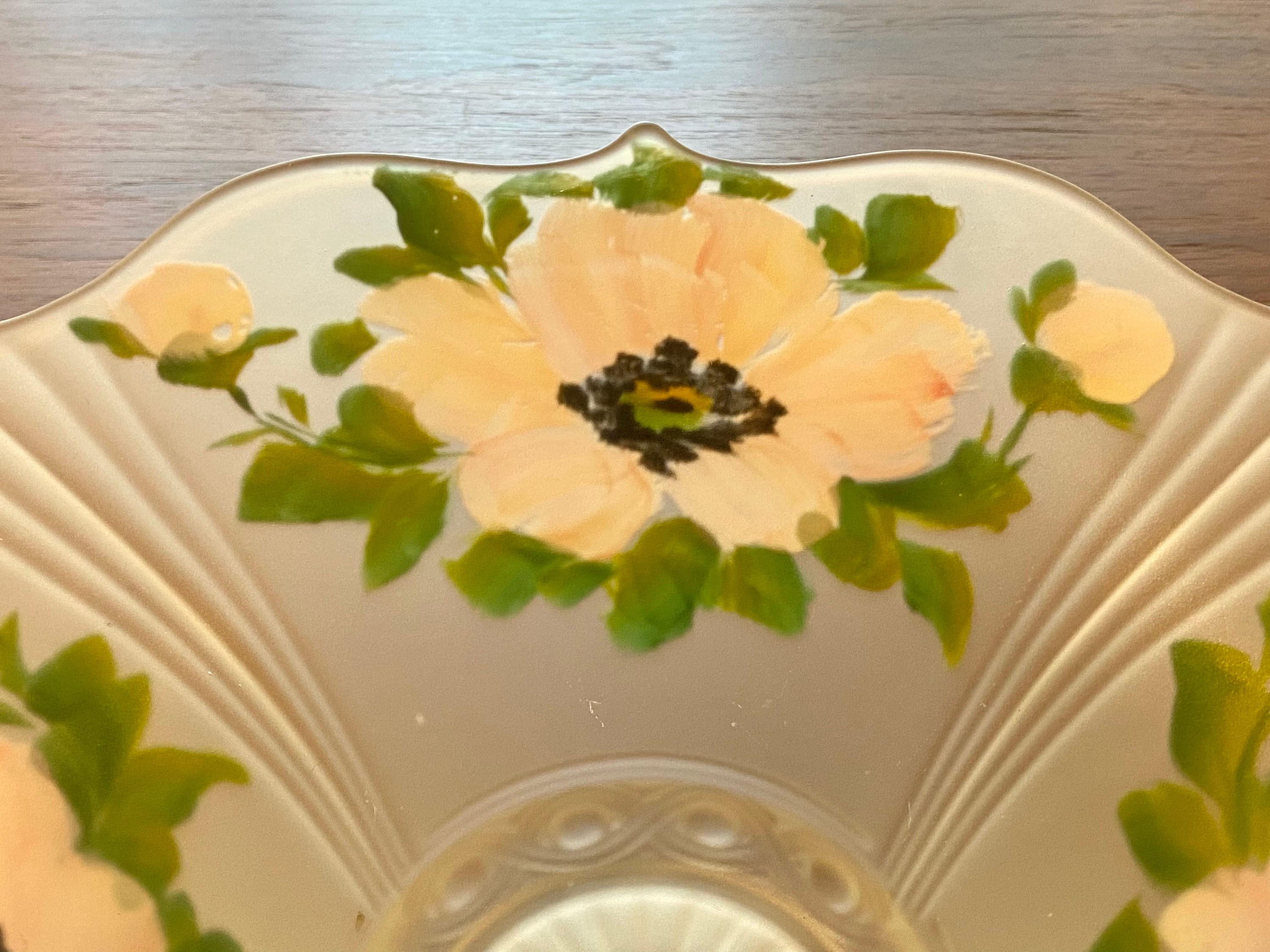 Vintage Hand Painted Frosted Glass Bowl Etsy UK