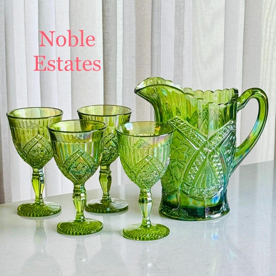 イタリア製★ GIRAR ステンドガラス風 花瓶☆*。 Vintage Indiana Tiara Iridescent Lime Green Eclipse Flower