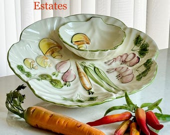 Plato grande de salsa y patatas fritas/vegetales de cerámica vintage de Los Ángeles