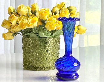 Vintage Art Glass Blue Swirl Vase