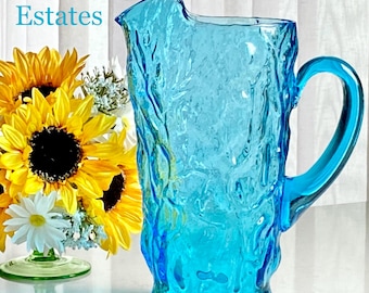Vintage Seneca Driftwood Cornflower Blue 65 Ounce Crinkle Pitcher