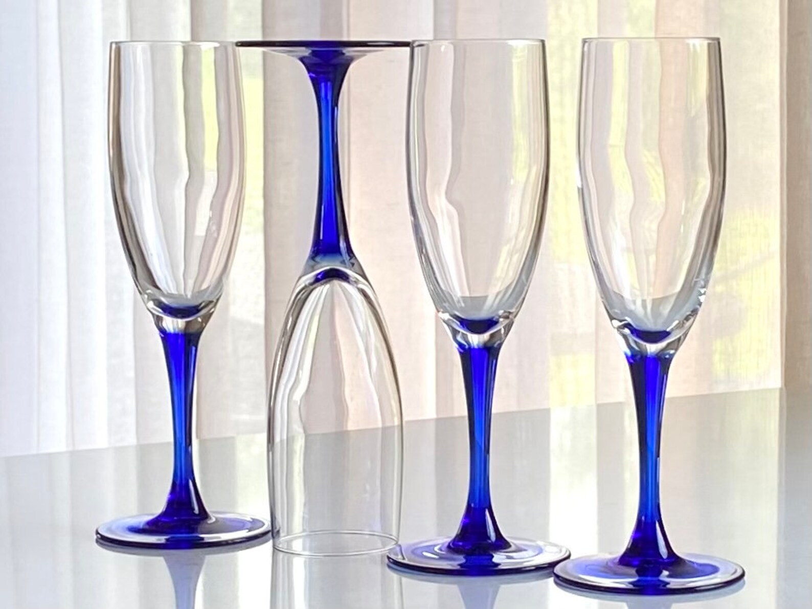 Luminarc Cobalt Blue Stem Glasses by J.G. Durand of Verrerie Etsy