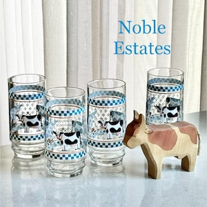 Vintage Cow Themed Glasses - Set of 4 Tumblers