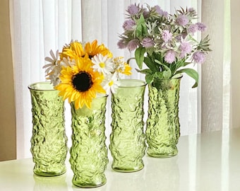 Vintage E.O. Brody Avocado Green Crinkle Vases - Set of 4