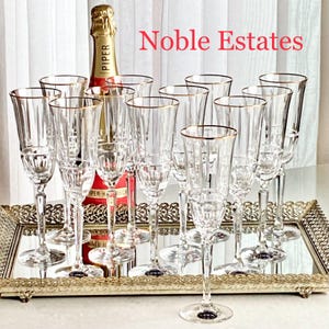 Vintage Lenox Classic Regency Gold Rim Glasses (circa 1988 - 1992) - Set of 12 Champagne Flutes