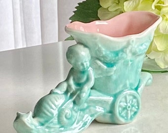 Vintage Cherub and Snail Wagon Planter / Vase