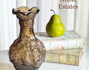 Vintage Imperial Glass Blackberry and Leaves Taupe Smoke Vase