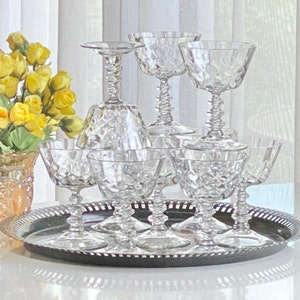 Vintage Cambridge Virginian Diamond Optic Disc Stem Glasses (circa 1938 - 1945) - Set of 10