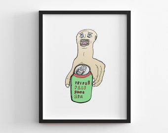 Beer Monster Man Digital Art Print | Modern Home Décor | Unique Drawing | Printable Wall Poster, Wall Décor, Digital Download