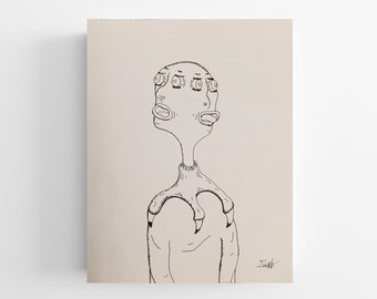 Two Faced - 8x10 Hand Drawn Print | Hand Drawn Art | Pen & Ink | Art Decor