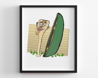 Canoe and Oar Cartoon Art Print | Outdoor Decor | Camping Art | Printable Wall Poster, Wall Decor Digital Download