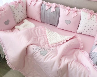 Literie De Lit Bebe Fille Traditions Roses Et Grises Damask Etsy
