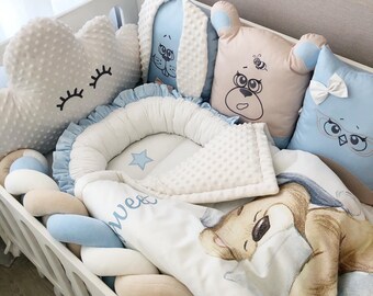 To fit cot 120x60, Teddy Ladder Blue Baby bedding set allround bumper pillow case duvet cover 5 PIECES SET 120x60 140x70
