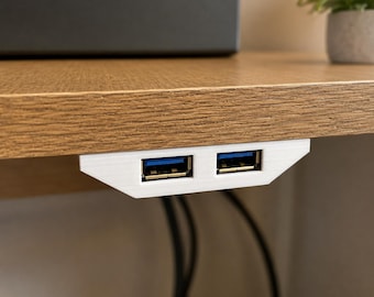 Dual USB-A Under Desk Extension Holder, 3D Printed Cable Mount