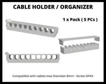 3D Printed Cable Holder Organizer, 5-Cable Capacity, Desk Cord Management Clip