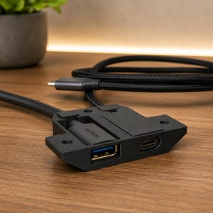 USB-A and USB-C Under-Desk Extension Cable Holder, 3D Printed Mount