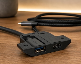 USB-A and USB-C Under-Desk Extension Cable Holder, 3D Printed Mount