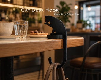 Cat Purse Hook, 3D Printed Desk Bag Hanger and Headphone Holder
