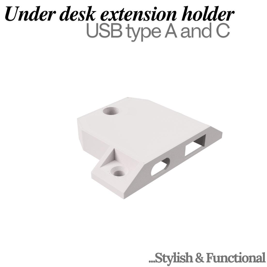 Under Desk USB Extension Holder, Dual USB-A and USB-C, 3D Printed Desk ...