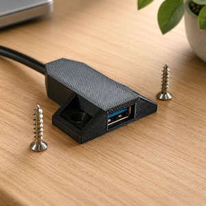 USB-A Under-Desk Extension Cable Holder, Single-Port 3D Printed Mount