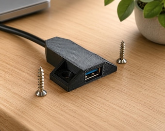 USB-A Under-Desk Extension Cable Holder, Single-Port 3D Printed Mount