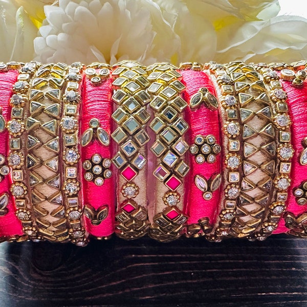 Indian Silk Thread Bangles set | Bridal/Wedding collection | Party Wear | Diwali| HouseWarming Return Gifts |Kundan Bangles