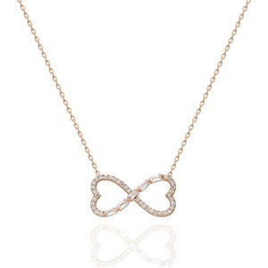 Heart Infinity Necklace, Zircon Necklace, 925 Sterling Silver 14k Rose Gold, Gift for Women, Bridesmaid Gift, Gift for Mom, Gift for Her
