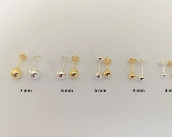 18K Gold Ball Stud Earrings / 925 Sterling Silver Ball Stud Earrings/Classic Ball Earrings/Size 3mm-4mm-5mm-6mm-7mm /Gift for Her