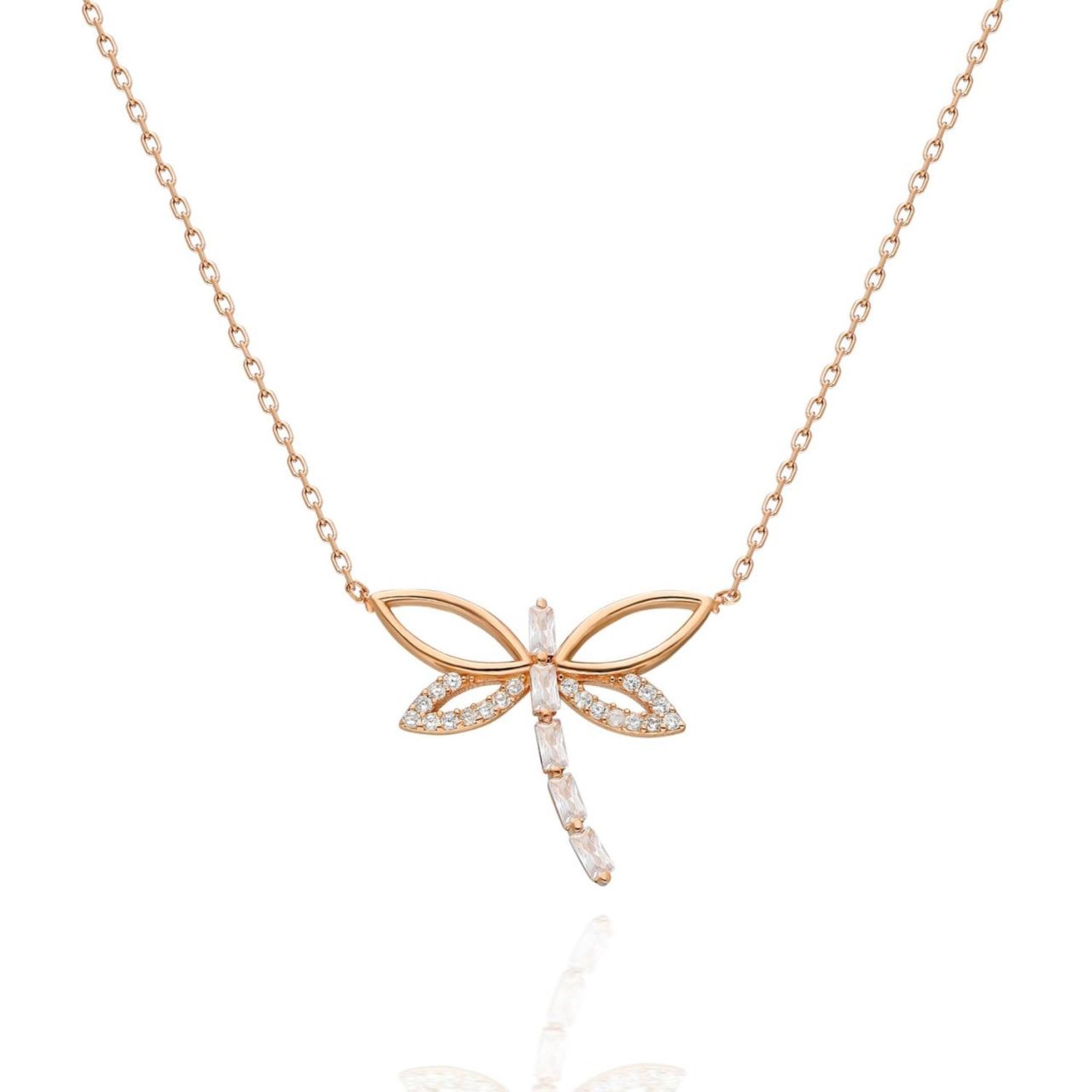 Dragonfly Necklace, Dainty Dragonfly, 925 Sterling Silver 14k Rose Gold ...