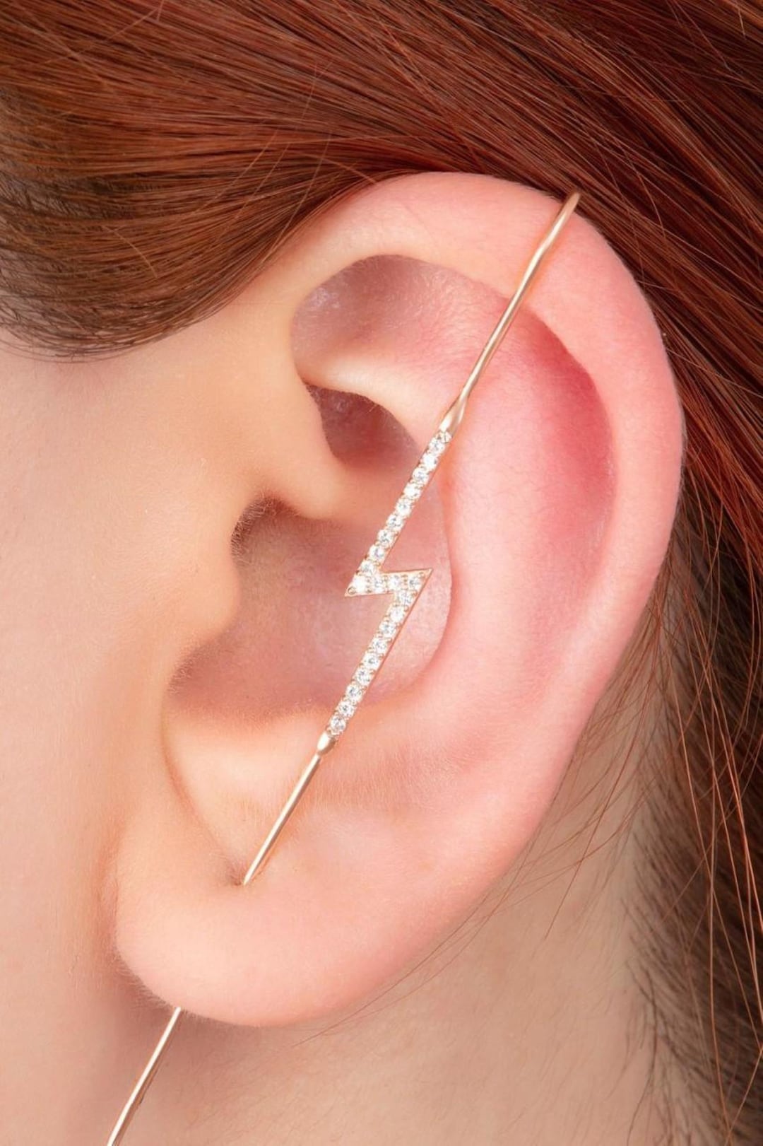Gold Ear Pin Earring With Black and White Zircon Stone/italian Bead Ear