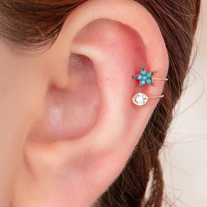 Blue Star Ear Cuff No Piercing/Dangle ear cuff earrings/Helix piercing/Tiny Ear Cuff Earrings/wrap ear cuff/Gold Ear Cuff/CZ Charm