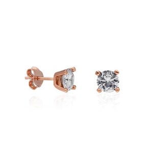 Four Prong Stud Earrings Cubic Zirconia/Dainty Rose Gold Studs Earring/Gift for Mom/Gift For Her