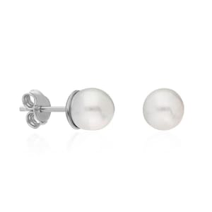 White Pearl Earrings , Stud Earrings, 925 Sterling Silver Earrings, Gift for Women, Bridesmaid Gift, Gift for Mom,  Size: 6mm