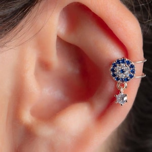 Evil Eye Ear Cuff /No Piercing/Dangle ear cuff earrings/Helix piercing/Tiny Ear Cuff Earrings/wrap ear cuff/Gold Ear Cuff/Cartilage Earrings
