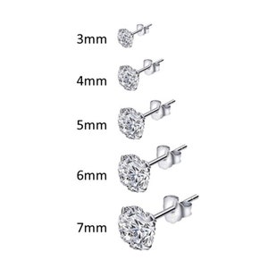 Sterling Silver Stud Earrings with CZ Zirconia Stone 925 Silver/Gem Stud Earrings/CZ Stud  Earrings/ Size Options 3mm 4mm 5mm 6mm 7mm
