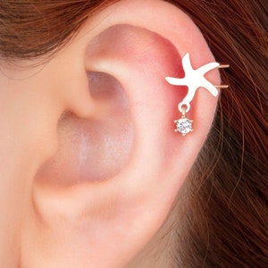 Starfish Ear Cuff /Dangle ear cuff earrings/Helix piercing/Tiny Ear Cuff Earrings/Wrap ear cuff/Gold Ear Cuff/Cartilage Earrings/CZ Charm
