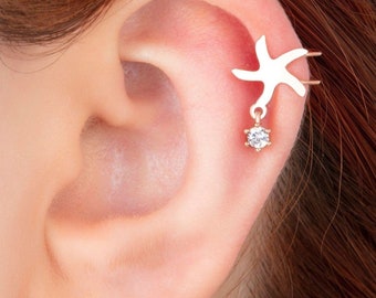 Starfish Ear Cuff /Dangle ear cuff earrings/Helix piercing/Tiny Ear Cuff Earrings/Wrap ear cuff/Gold Ear Cuff/Cartilage Earrings/CZ Charm