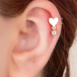 Heart Ear Cuff/ Dangle ear cuff earrings/Helix piercing/ Tiny Ear Cuff Earrings/ Wrap ear cuff/ Gold Ear Cuff/ Cartilage Earrings/CZ Charm